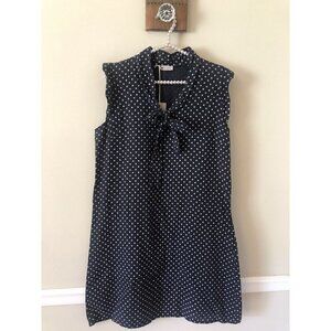 NWT Bellambra Size M Blue Polka Dot Linen Shift Dress Lightweight Cap Sleeve